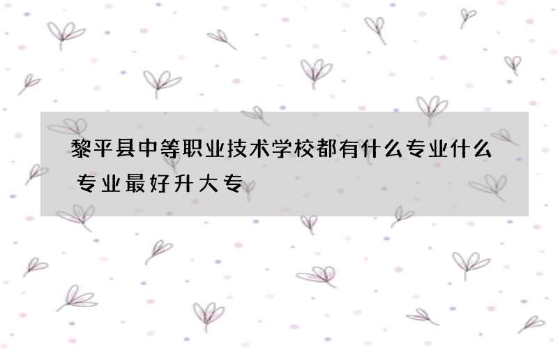 黎平县中等职业技术学校都有什么专业什么专业最好升大专